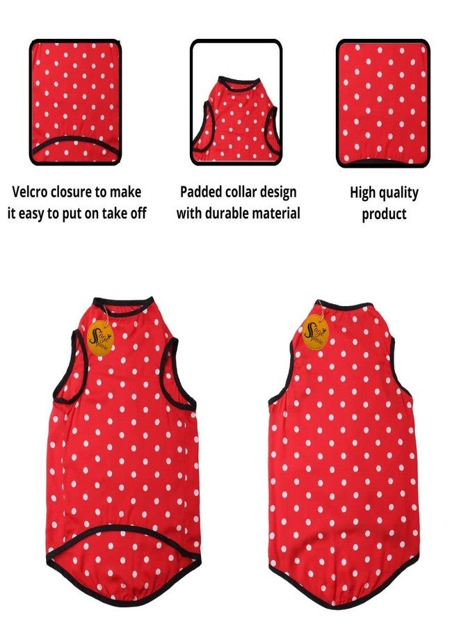 سايج سكوير تيشيرت للكلاب مطبوع عليه رسومات مربعة مميزة، تيشيرت عصري للكلاب، فائق النعومة وخفيف الوزن، ملابس مريحة وجيدة التهوية للكلاب، زي عصري (مقاس كبير جدًا - 28 بوصة) (أحمر منقط) - Image 4